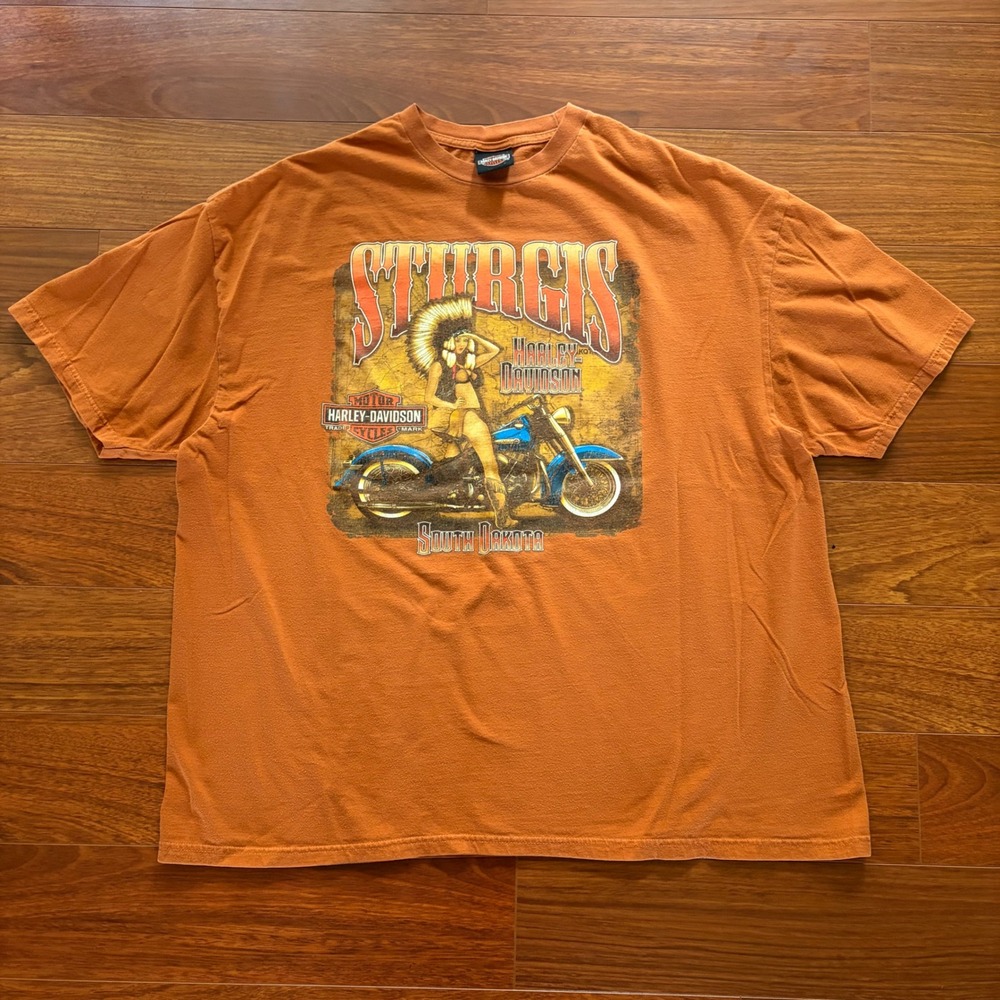 Harley Davidson Sturgis South Dakota Eagle T-Shirt Orange Mens 3XL Short Sleeve
